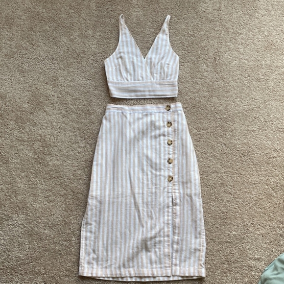 Abercrombie & Fitch Dresses & Skirts - Abercrombie & Fitch Plunge, Striped Crop Top and Midi Skirt set